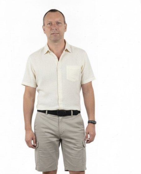 Saved look: cream camp shirt and stone shorts