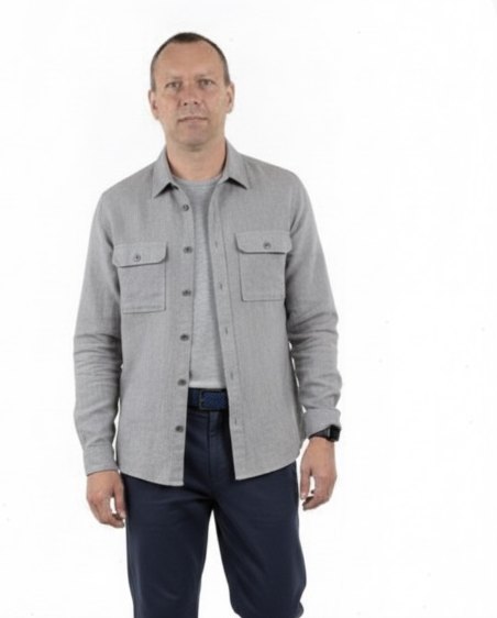 Saved look: grey overshirt and navy chinos