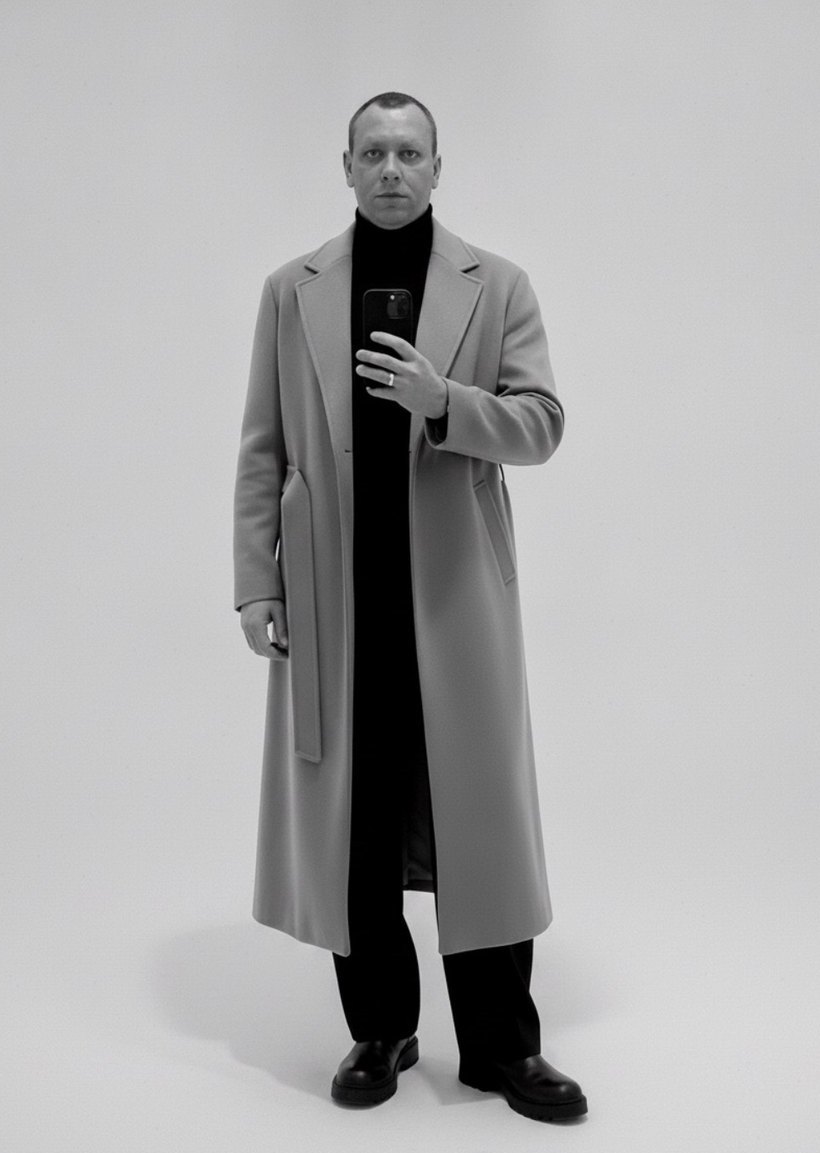 Winter city: long coat and roll-neck